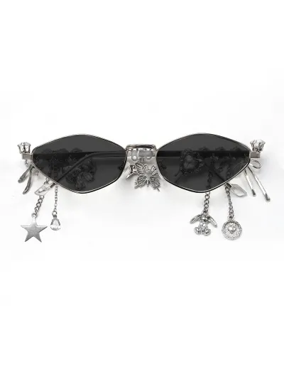 Women Sweet Rhinestone Chain Pendant Small Frame Sunglasses