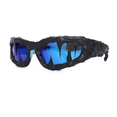 Women Creative Hand-Crafted Drip Glue Sunglasses Oblong Mirror