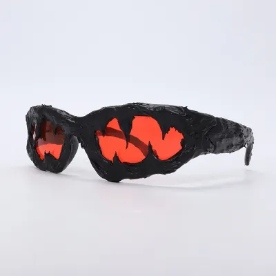 Women Creative Hand-Crafted Drip Glue Sunglasses Oblong Mirror