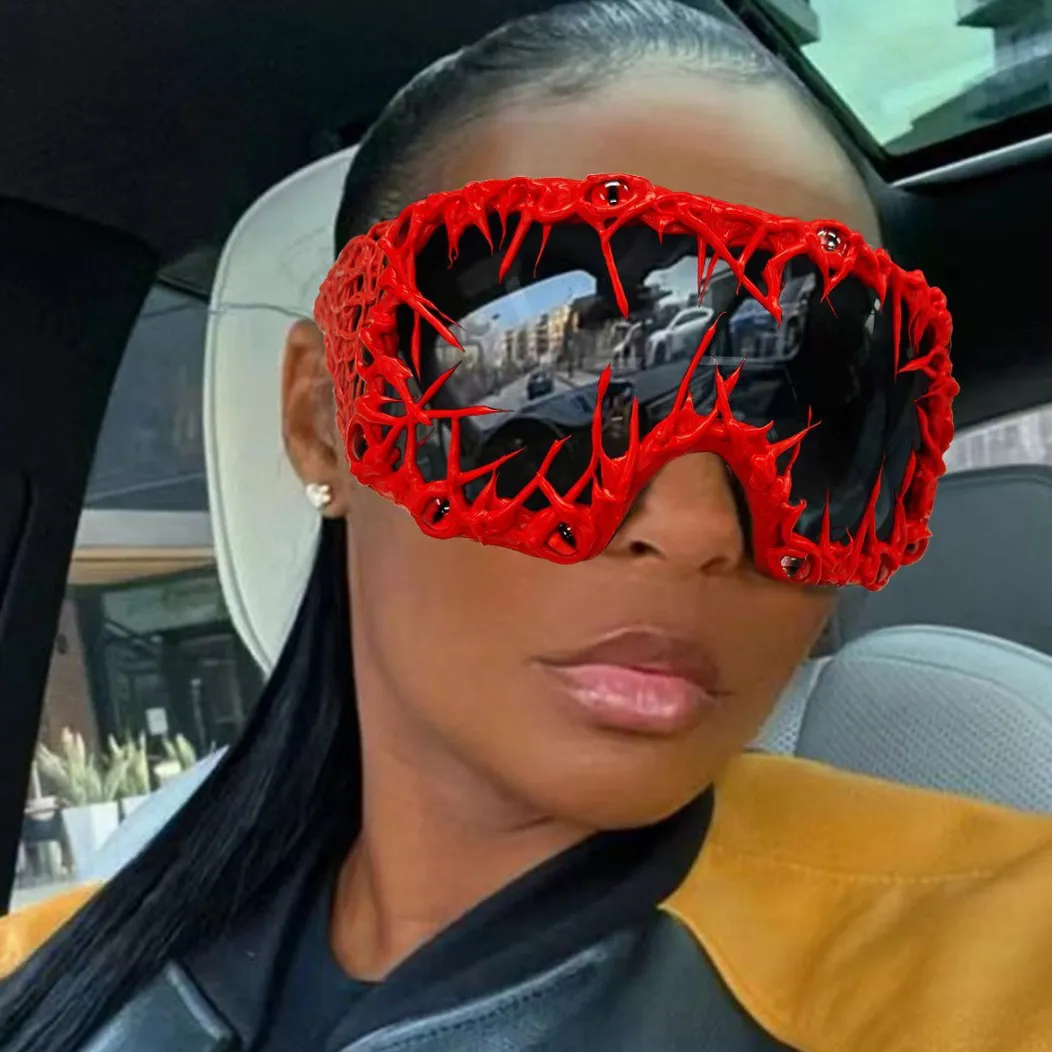 Fashion Creative Glue Dropping Oblong Mirror Sunglasses