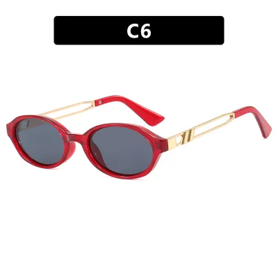 Women's Fashion Oval Small Frame Metal Sunglasses