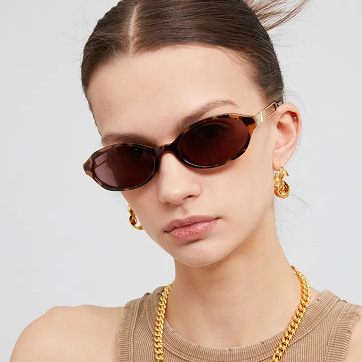 Women's Fashion Oval Small Frame Metal Sunglasses