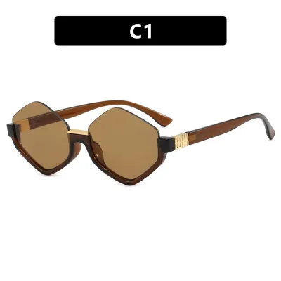 Women Fashion Rhombus Half Frame Polygon Sunglasses