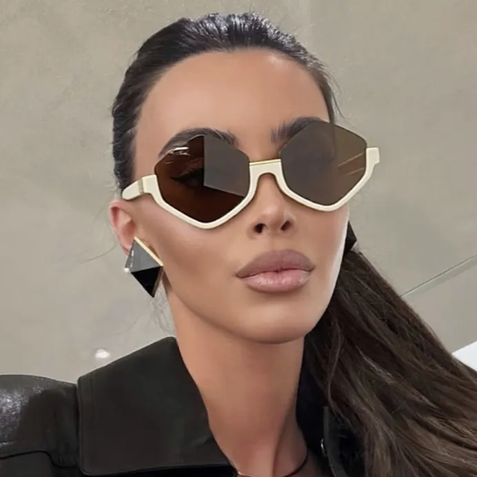Women Fashion Rhombus Half Frame Polygon Sunglasses