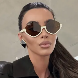 Women Fashion Rhombus Half Frame Polygon Sunglasses