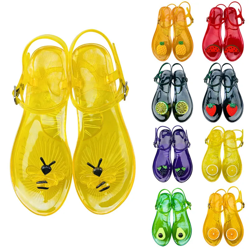 Women Creative Cute Fruit Decorative Buckle Flat Thong Sandals