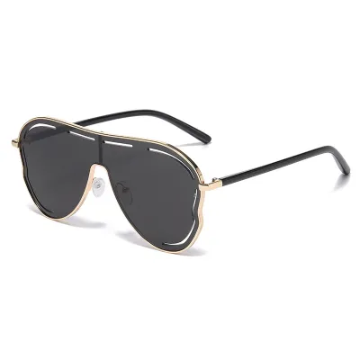 Women Fashion Large One-Frame Hollow Metal Sunglasses