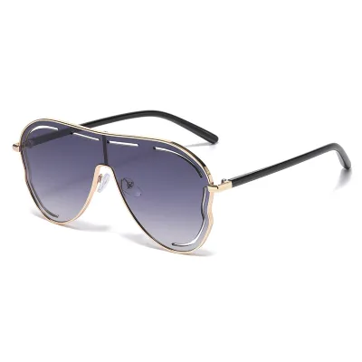 Women Fashion Large One-Frame Hollow Metal Sunglasses