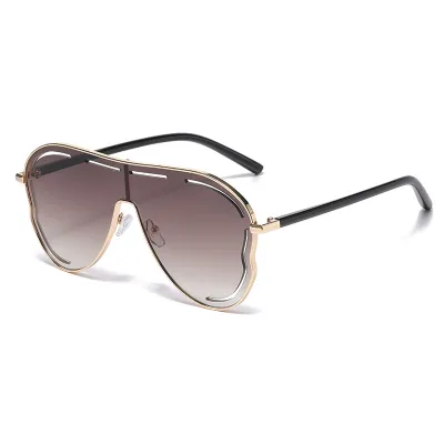 Women Fashion Large One-Frame Hollow Metal Sunglasses