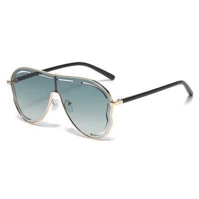Women Fashion Large One-Frame Hollow Metal Sunglasses