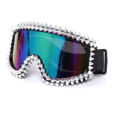 Fashion Motorcycle Rivet Anti-Impact PC Lens Oblong Sunglasses