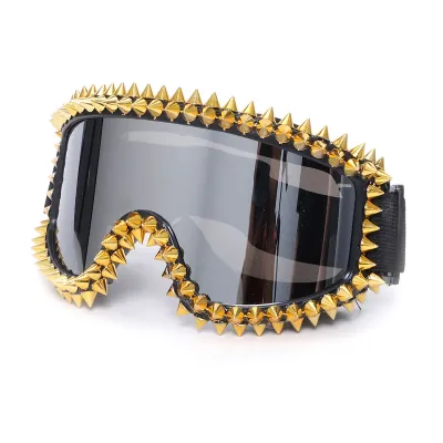 Fashion Motorcycle Rivet Anti-Impact PC Lens Oblong Sunglasses