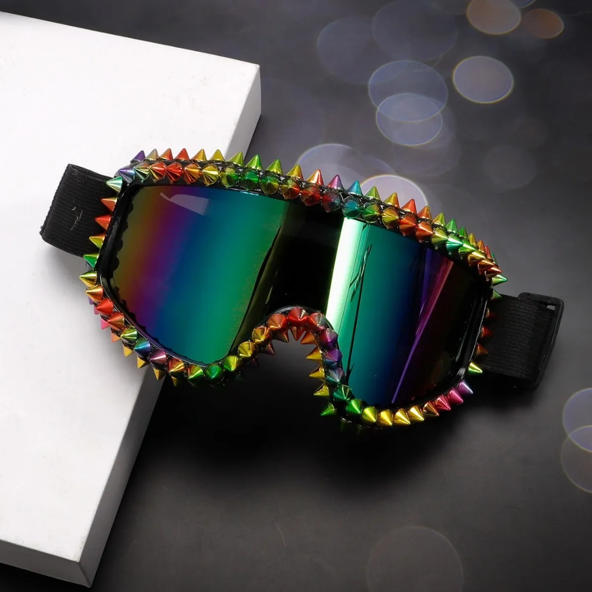 Fashion Motorcycle Rivet Anti-Impact PC Lens Oblong Sunglasses