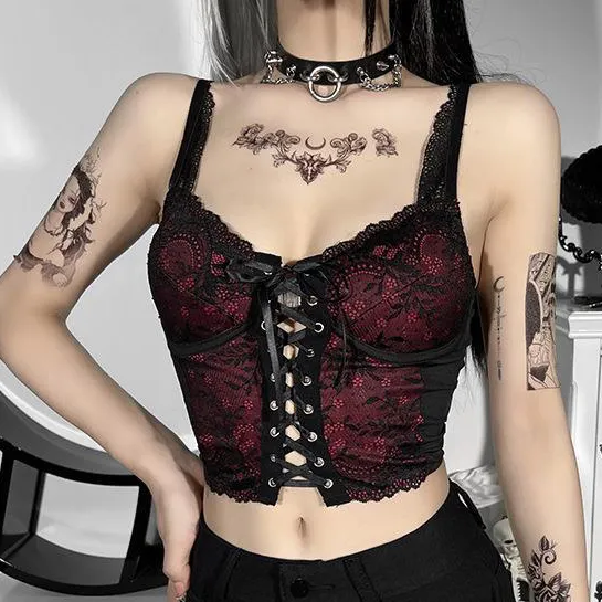 Women Fashion Sexy Dark Style Lace Backless Strap Camisole