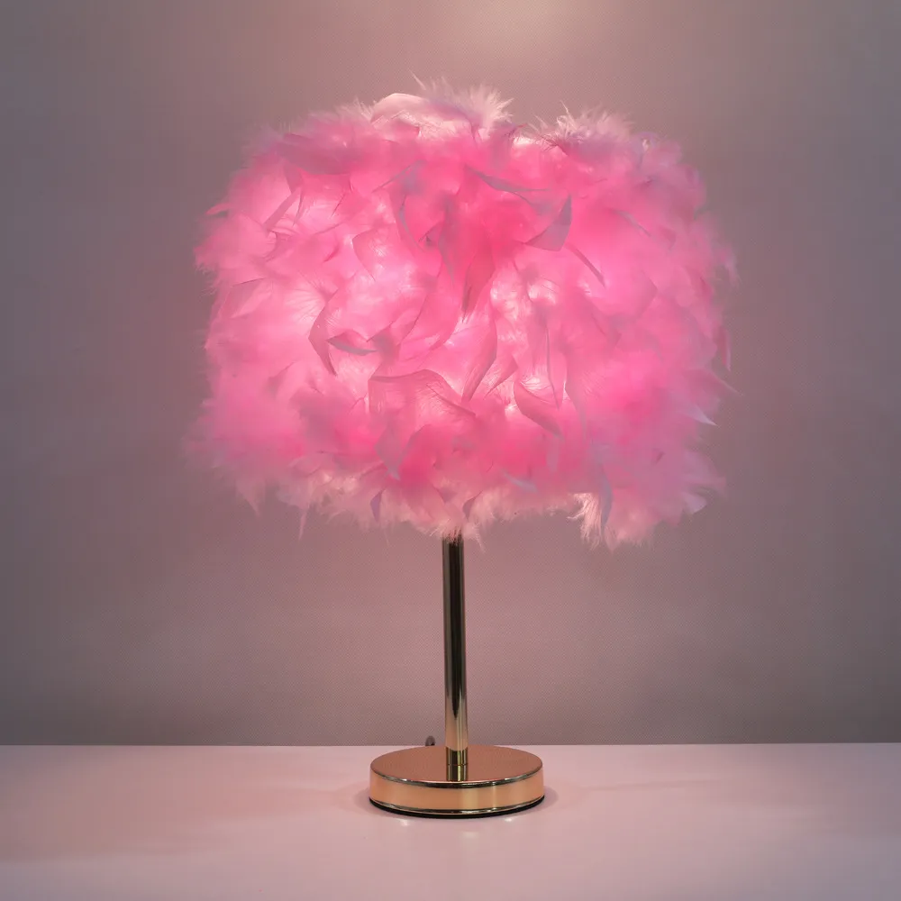 Fashion Creative Simple Gold Rod Bedroom Bedside Feather Lamp