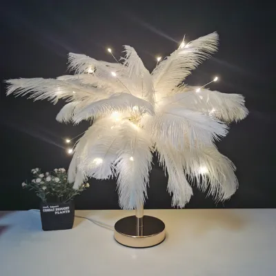 Fashion Creative Feather Bedroom Bedside Table Lamp Modern Minimalist Metal 220V