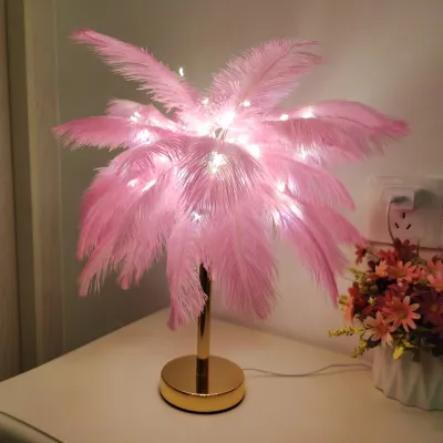 Fashion Creative Feather Bedroom Bedside Table Lamp Modern Minimalist Metal 220V