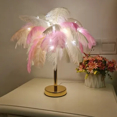 Fashion Creative Feather Bedroom Bedside Table Lamp Modern Minimalist Metal 220V