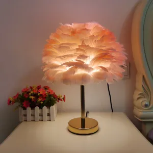 Modern Creative Feather Lamp Bedroom Gold Rod Simple Lighting