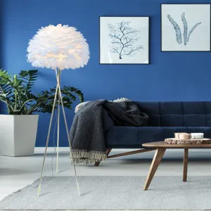 Creative Feather Floor Lamp with Gold Rod and LED Light, Button Switch, Home Decoration