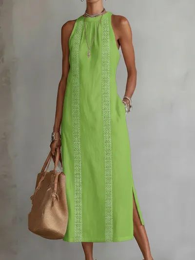 Women Casual Solid Color Loose Sleeveless Midi Dress