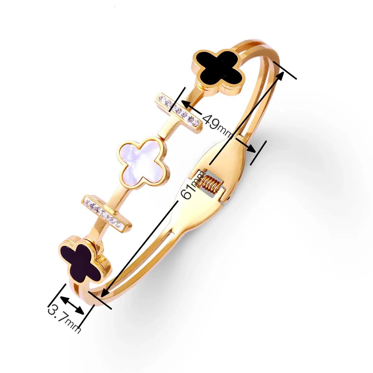 Women Fashion Electroplated Rhinestone Four-Leaf Clover Titanium Steel Bracelet