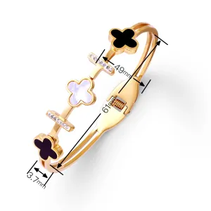 Women Fashion Electroplated Rhinestone Four-Leaf Clover Titanium Steel Bracelet