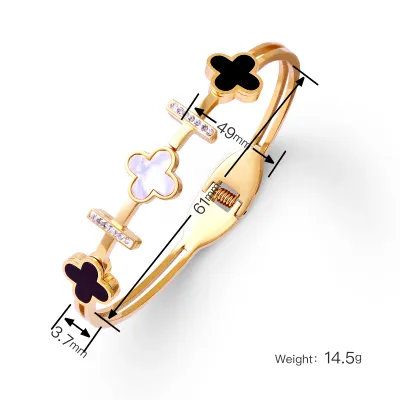 Women Fashion Electroplated Rhinestone Four-Leaf Clover Titanium Steel Bracelet