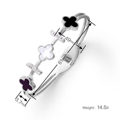 Women Fashion Electroplated Rhinestone Four-Leaf Clover Titanium Steel Bracelet