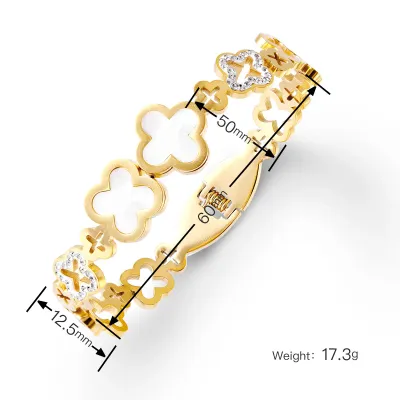 Women Fashion Electroplated Hollow Four-Leaf Clover Titanium Steel Bracelet