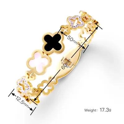 Women Fashion Electroplated Hollow Four-Leaf Clover Titanium Steel Bracelet