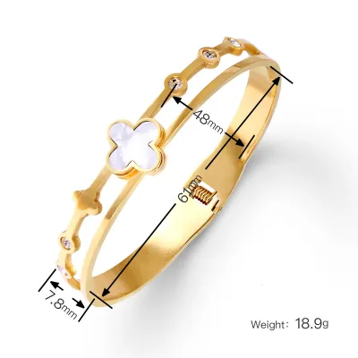 Women's Fashion Electroplated Gold Four-Leaf Clover Titanium Steel Bracelet