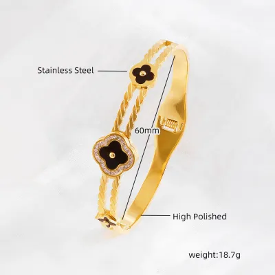 Women's Fashion Four-Leaf Clover Electroplated 18K Gold Titanium Steel Bracelet