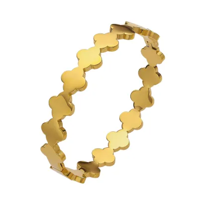 Women Fashion Simple Electroplated Gold Four-Leaf Clover Titanium Steel Bracelet