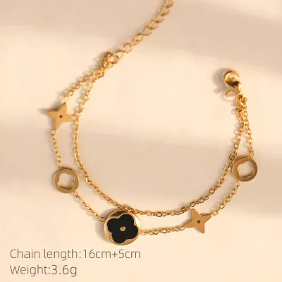 Women Fashion 18k Titanium Steel Hollow Lucky Four-Leaf Flower Bracelet