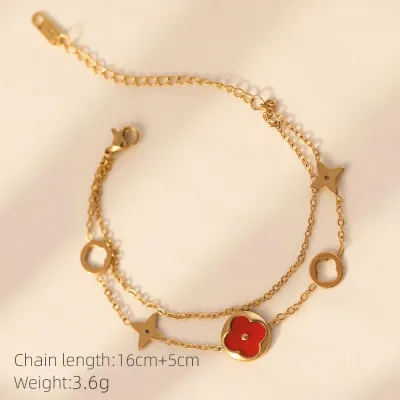 Women Fashion 18k Titanium Steel Hollow Lucky Four-Leaf Flower Bracelet