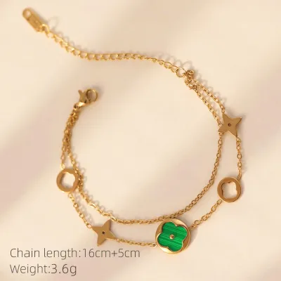 Women Fashion 18k Titanium Steel Hollow Lucky Four-Leaf Flower Bracelet