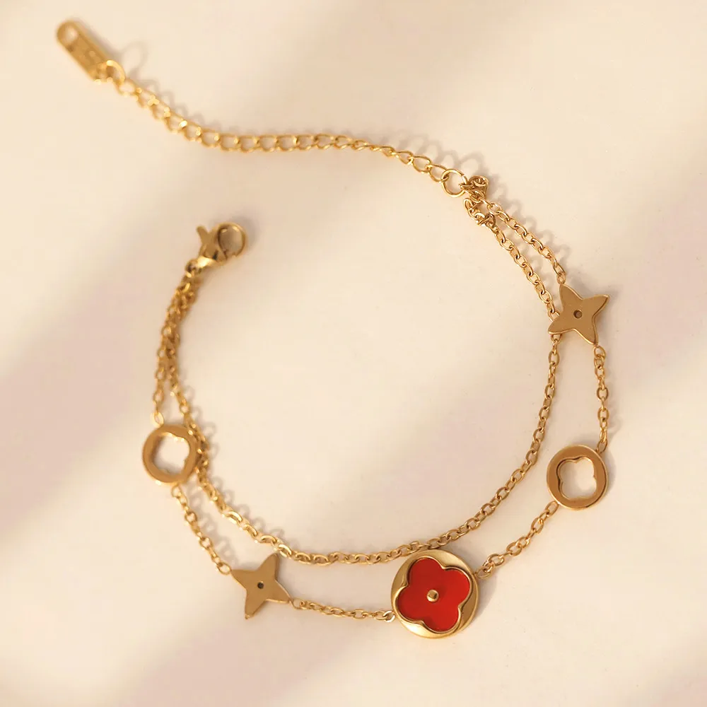Women Fashion 18k Titanium Steel Hollow Lucky Four-Leaf Flower Bracelet