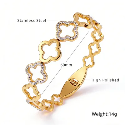 Women Fashion Gold Electroplated Four-Leaf Clover Titanium Steel Bracelet