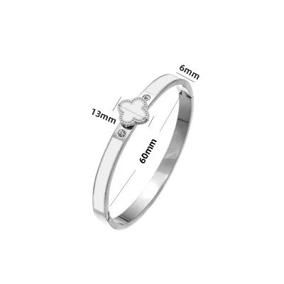 Women Fashion Simple Stainless Steel Four-Leaf Clover Bracelet
