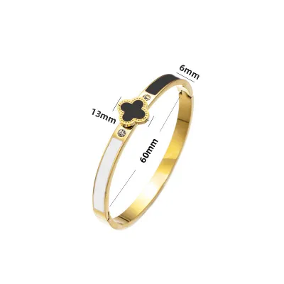 Women Fashion Simple Stainless Steel Four-Leaf Clover Bracelet