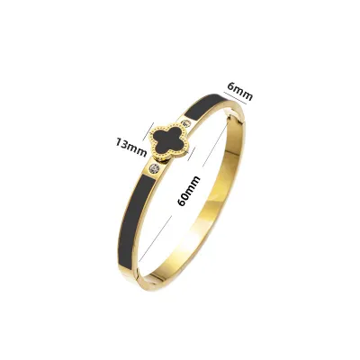 Women Fashion Simple Stainless Steel Four-Leaf Clover Bracelet