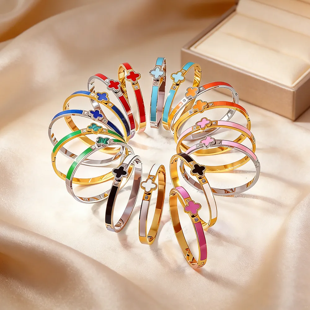 Women Fashion Simple Stainless Steel Four-Leaf Clover Bracelet
