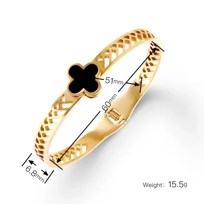 Women Fashion Electroplated Four-Leaf Clover Non-Fading Stainless Steel Bracelet