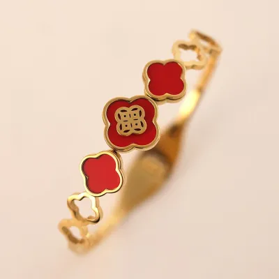 Women Fashion Electroplated Four-Leaf Clover Non-Fading Stainless Steel Bracelet