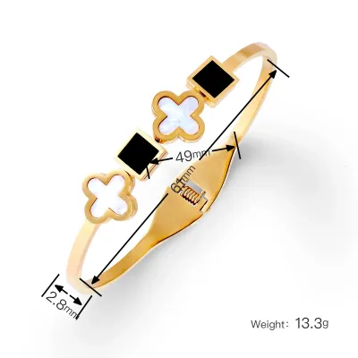 Women Fashion Electroplated Four-Leaf Clover Non-Fading Stainless Steel Bracelet