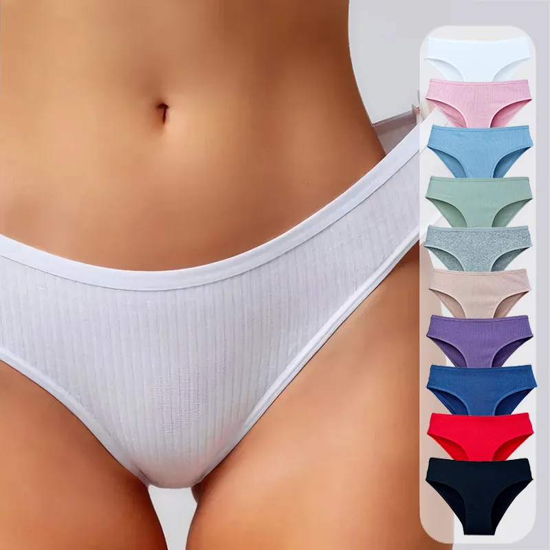 Women Fashion Sexy Simple Solid-Color Ribbed Underwear