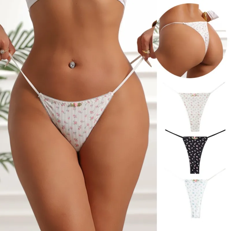 Women Fashion Sexy Flower Printed Stretch Thong