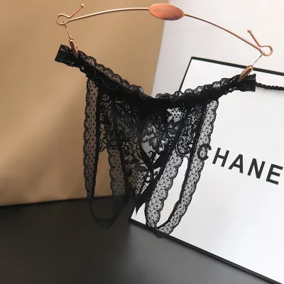 Women Fashion Sexy Solid Color Lace Open-Crotch Underwear