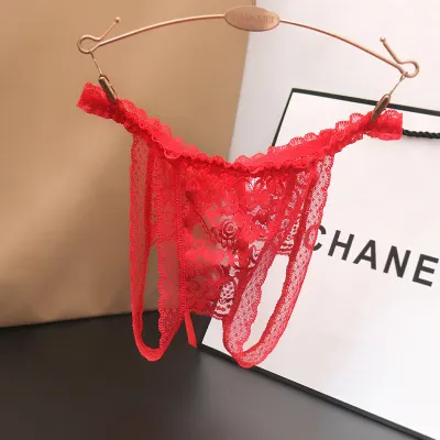 Women Fashion Sexy Solid Color Lace Open-Crotch Underwear